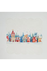 Yılbaşı Köy Manzaralı Lazer Kesim Yıkanabilir Kokteyl Peçetesi